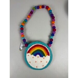 BNB‎ Crafts Inc Rainbow Felt Wool Crossbody Bag Handmade Nepal Pom Pom Strap NEW